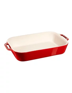 New 👏 Staub Rectangle Gratin Dish 34X24cm In Red 🎉