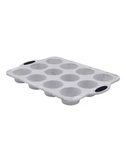 Budget ⌛ The Cooks Collective Marble Silicone 12 Cup Muffin Pan In White Marble 🎁