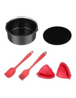 Best deal 😉 Healthy Choice 5 Piece 20.3cm Air Fryer Accessory Mat/Spatula/Tin/Brush/Mitt Bake Set In Black 😍