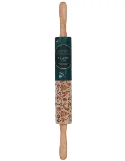 Deals ❤️ The Cooks Collective Embossed Australian 🎄 Christmas Monogrammed Rolling Pin 43cm In Natural ✔️